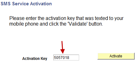 SMS Service Activation Key
