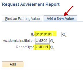 Screenshot showing the location of the Add a New Value tab