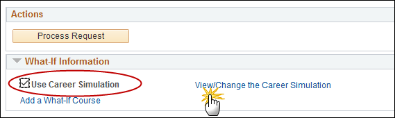 Screenshot showing the location of the View/Change Career Simulation link