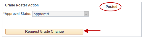 Screenshot showing the location of the Request Grade Change button on the grade roster