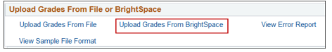 Screenshot showing the Upload Grades from Brightspace link