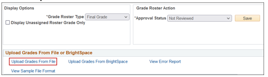 Screenshot showing the Upload Grades From File link